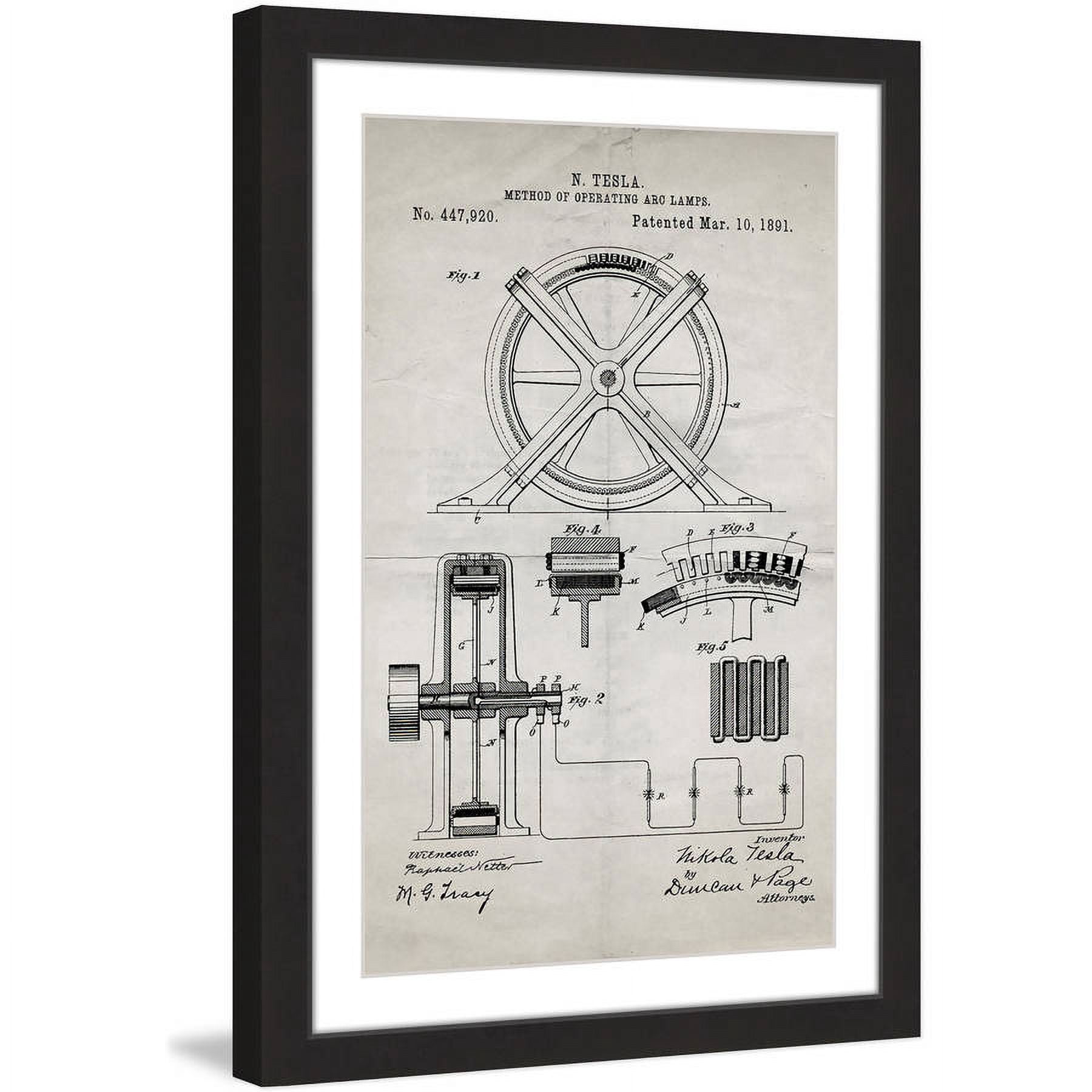 "Tesla Arc Lamp 1891 Old Paper" Framed Painting Print