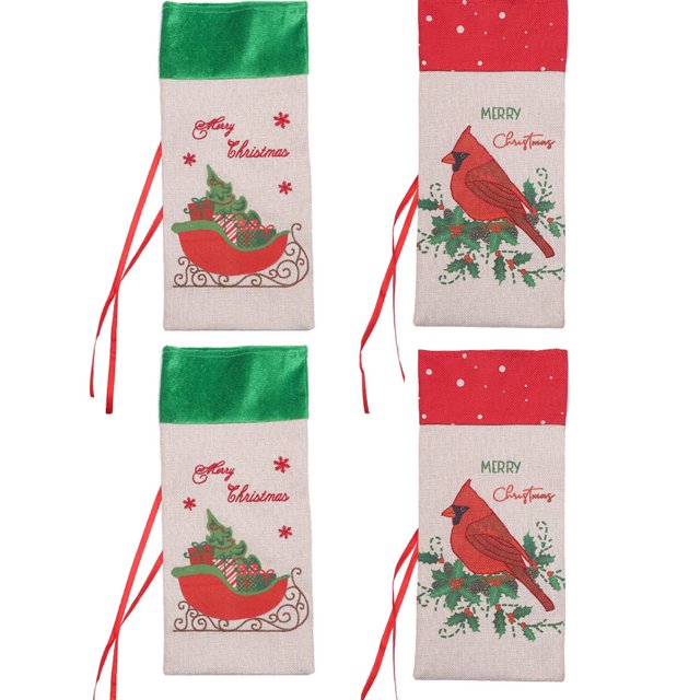 4pcs Vacaciones/Navidad Botellas de vino Decoraciones/Bolsas Cajas de vino con trineo de pájaros