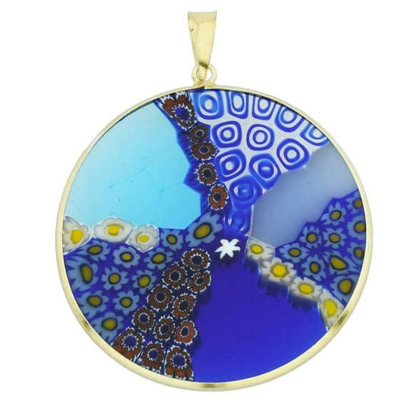 GlassOfVenice Murano Glass Millefiori Pendant in Gold-Plated Frame 1-1/2"