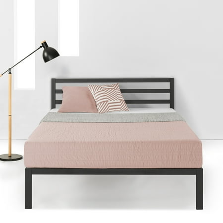 Mellow Modernista Classic 14  Metal Platform Bed with Headboard and Wooden Slats  Black  Full