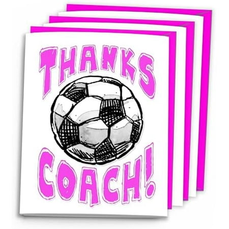 3-Pack Soccer Thanks Coach 3-Pack (Pink, 5x7) Greeting Thank You Cards Set Perfect for Soccer Players, Teams, Coaches, Family, Fans, Soccer Gifts, Parties - Your Coaches Will Love 'Em!$$Office