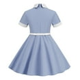 thumbnail image 4 of XYIJANI Girl's Fall Solid Color Long Sleeve Leaky Waist Dresses for 8 12 Years Old (Blue,XL), 4 of 4