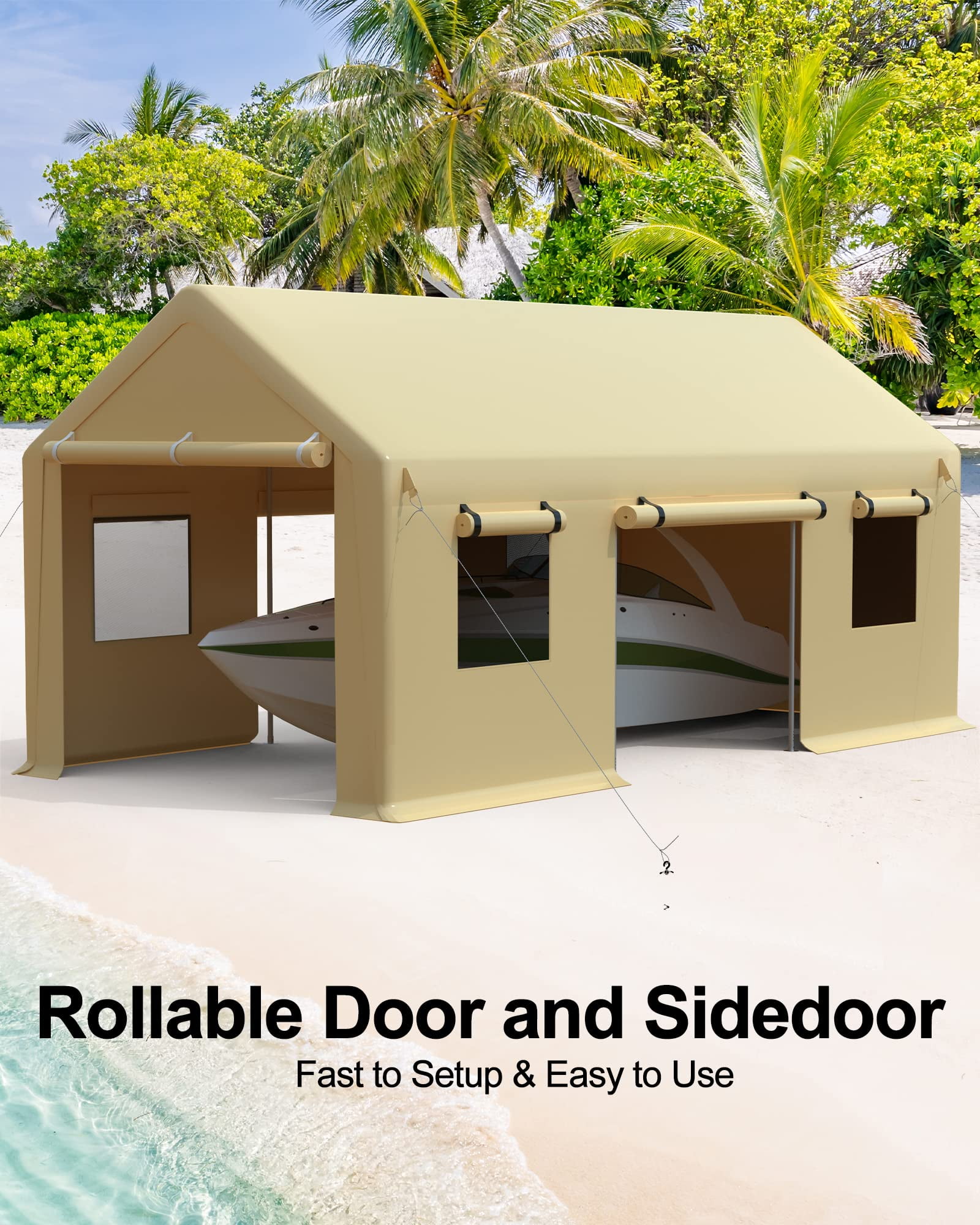 Huisuilinss Carport,10 x 20 Ft Portable Garage With Roll-up Windows & Doors,Waterproof Car Canopy With Sidewalls For Car Boat Truck Motorcycle