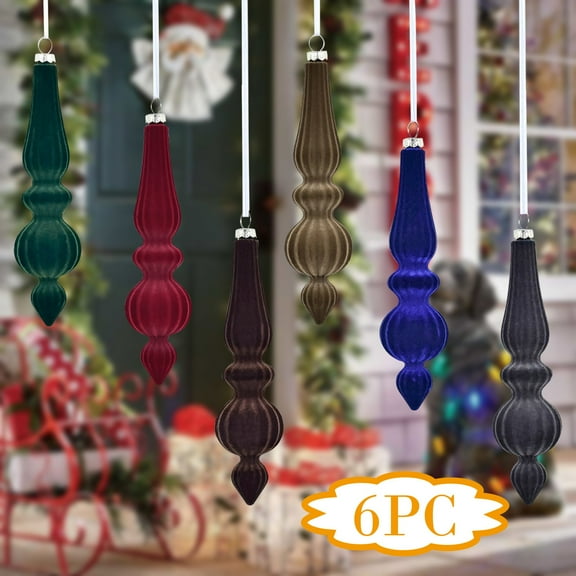 6PCS Velvet Christmas Ornaments Set, Flocked Shatterproof Assorted Hanging Xmas Tree Ball Decorations, for Home Party Holiday Decor, Coffee