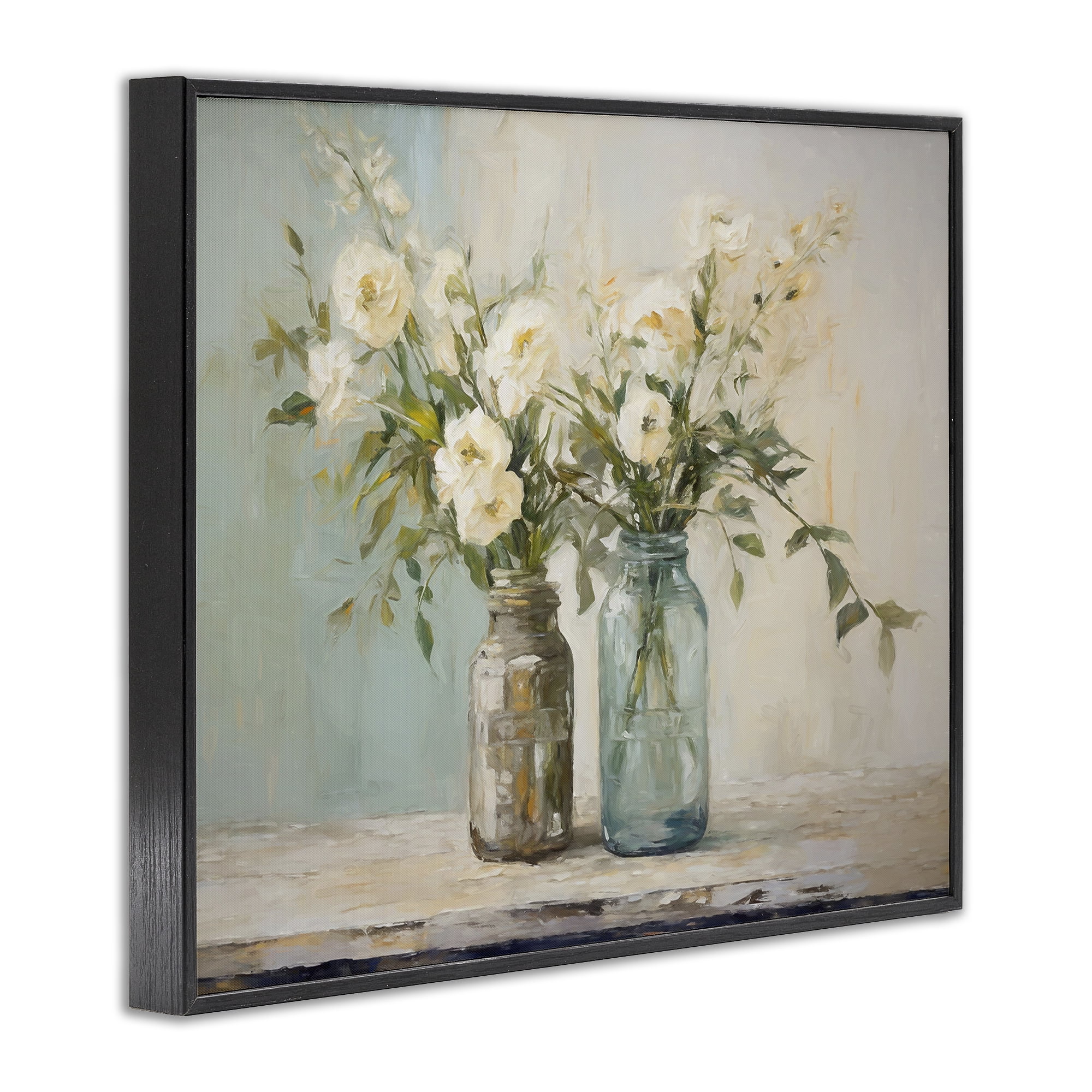 Stupell Industries Mason Jar Bouquet Botanical & Floral Painting Black Framed Art Print Wall Art, 14 x 11