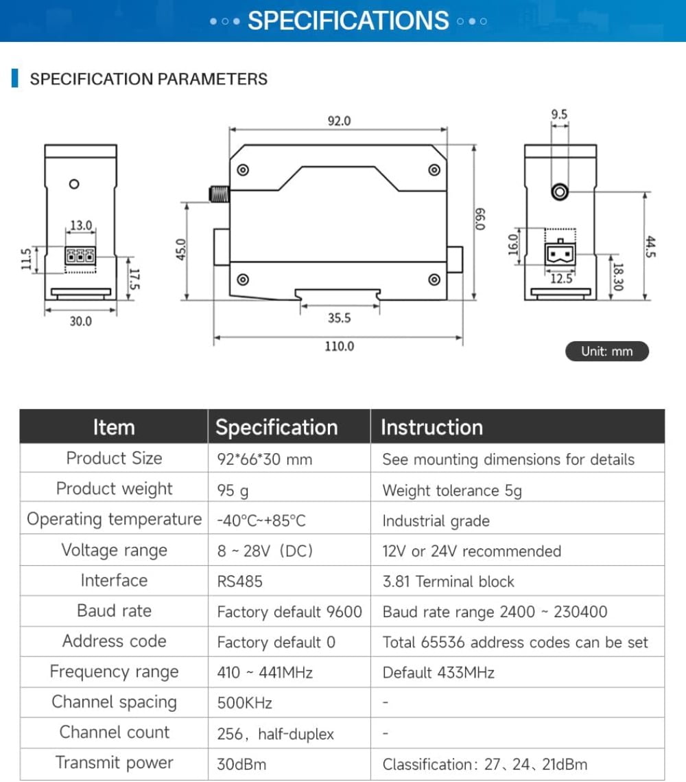 433MHz Wireless Digital Radio E95-DTU(433C30-485) 30dbm 10KM Modbus Watchdog Din Rail Unlimited High Speed Relay Networking
