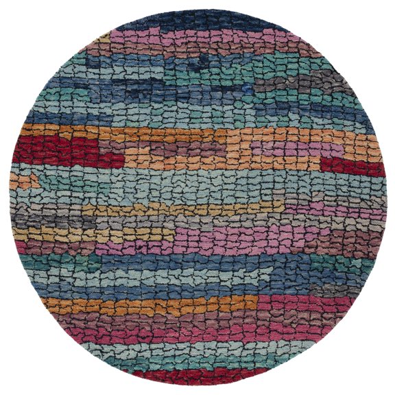 SAFAVIEH Aspen Leontyne Geometric Striped Wool Area Rug, Navy/Red, 7' x 7' Round