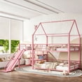 thumbnail image 3 of Bellemave Bunk Bed with Slide and Stairs, Metal Full Over Full House Bunk Bed Frame with Storage Shelves, Floor Low Bunk Beds for Bedroom(Pink), 3 of 8
