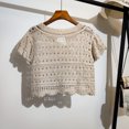 thumbnail image 4 of Cárdigan de crochet bordado con dobladillo ondulado y mangas voladoras para mujer, moda coreana, atuendo elegante para primavera y verano, 4 of 5