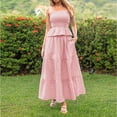 thumbnail image 3 of Womens 2 Piece Skirt Sets Summer Spuare Neck Plaid Tank Tops Maxi Skirt Casual Travel Vacation Sets with Pocket XL, 3 of 7
