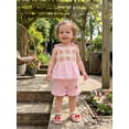 thumbnail image 4 of BemeyourBBs Toddler Baby Girl Summer Clothes Infant Baby Girls 2 Piece Outfits Crochet Granny Square Floral Embroidered Eyelet Sleeveless Plaid Print Tank Tops and Ruffled Shorts Set, 4 of 9