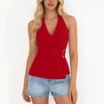 thumbnail image 1 of TaTaai Ladies V Neck Sleeveless Halter Ruched Top Solid Color Tie Back Detail Comfortable Breathable Casual Stylish Top For Daily Dating Party Vacation Outfits Gift, 1 of 9