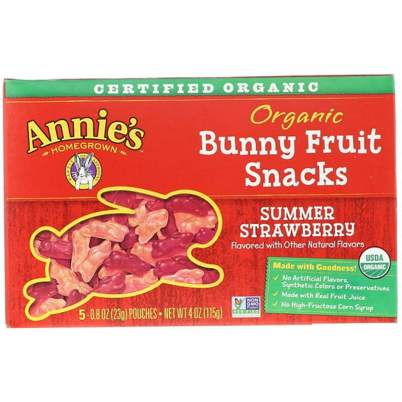 Annie's Homegrown, Organic Bunny Fruit Snacks, Summer Strawberry, 4 oz Pack of 2