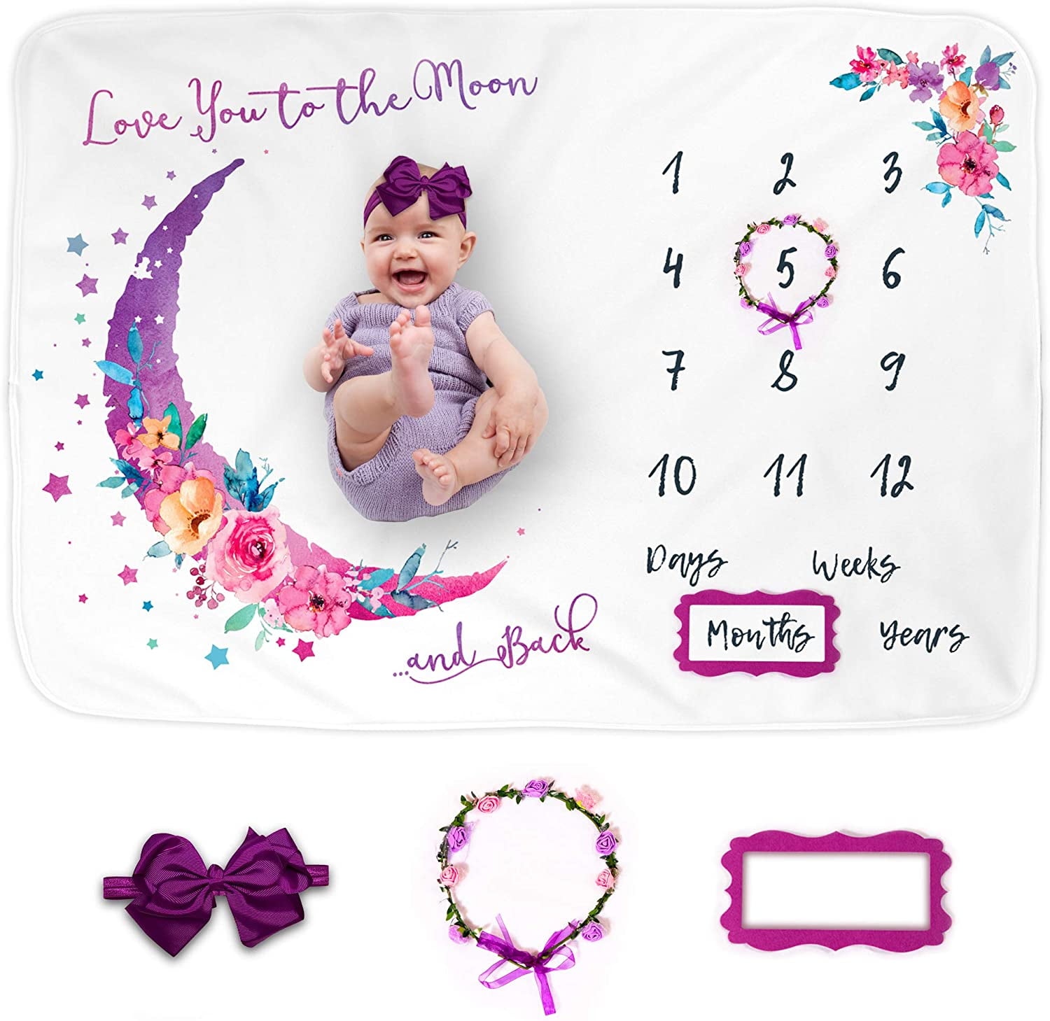 Personalized Newborn Baby Girl gift swaddle Pink Unicorn Milestone blanket 