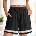 thumbnail image 3 of Bloomae Womens Linen Shorts Summer Casual Loose Drawstring Elastic Waist Beach Vacation Comfy Shorts Lightweight Lace Floral Crochet Eyelet Trim Boho Short Pants with Pockets Black XXL, 3 of 10