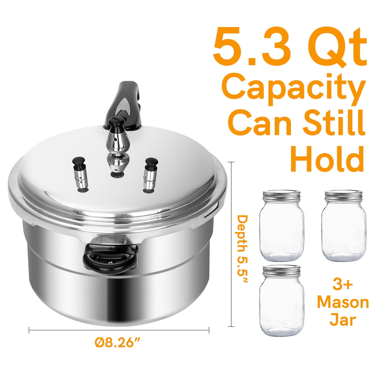 BreeRainz 5.3 Quart Pressure Cooker, 10 PSI Induction Compatible Pressure Canner w/ Honeycomb Stainless Steel Clad Base for Fast & Even Heating, Canning Rack Included