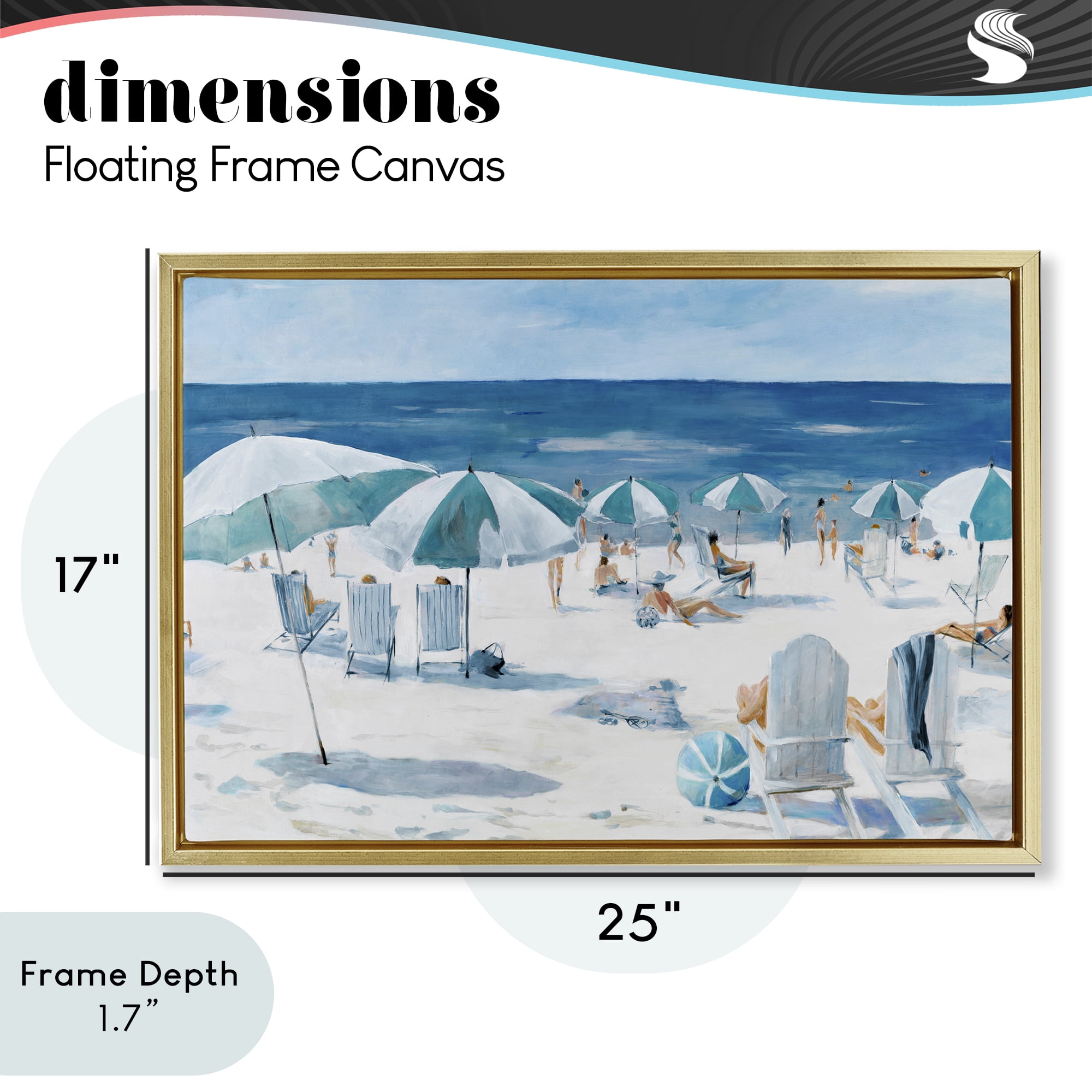 Stupell Industries Umbrella Beach Coastal Scene Gold Framed Floater Canvas Wall Art, design by Lorenzo Collective