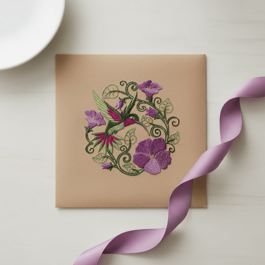 Hummingbird With Flower Circle Embroidered Iron on/Sew patch [5" X 5"]
