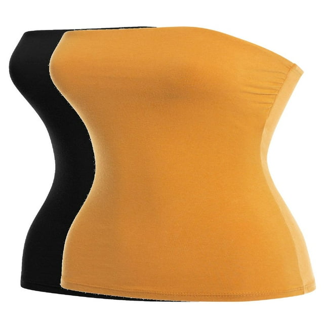 CHUANK Women‘s 2-Pack Basic Solid Stretchy Cotton Long Bandeau Tube Top