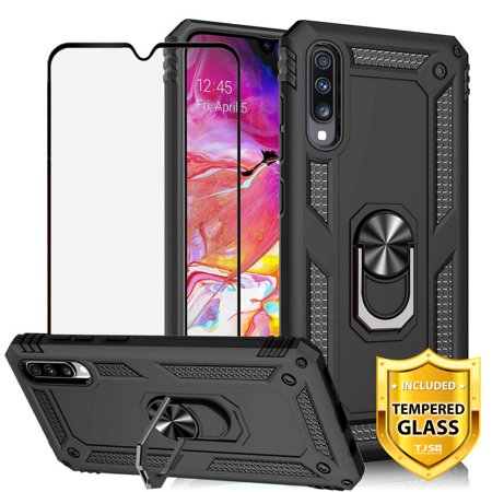 TJS Case Compatible for Samsung Galaxy A50 2019, with [Full Coverage Tempered Glass Screen Protector][Impact Resistant][Defender][Metal Ring][Magnetic][Support] Heavy Duty Armor Phone Cover (Best Phones For Business Professionals 2019)