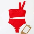 thumbnail image 6 of TODOZO One Piece Swimsuit Women Tummy Control Women's One- Piece Swimsuit Solid Color One Shoulder High Waist Swimsuit Halter Bathing Suit Slimming Hollow Out Swimwear Red L, 6 of 8