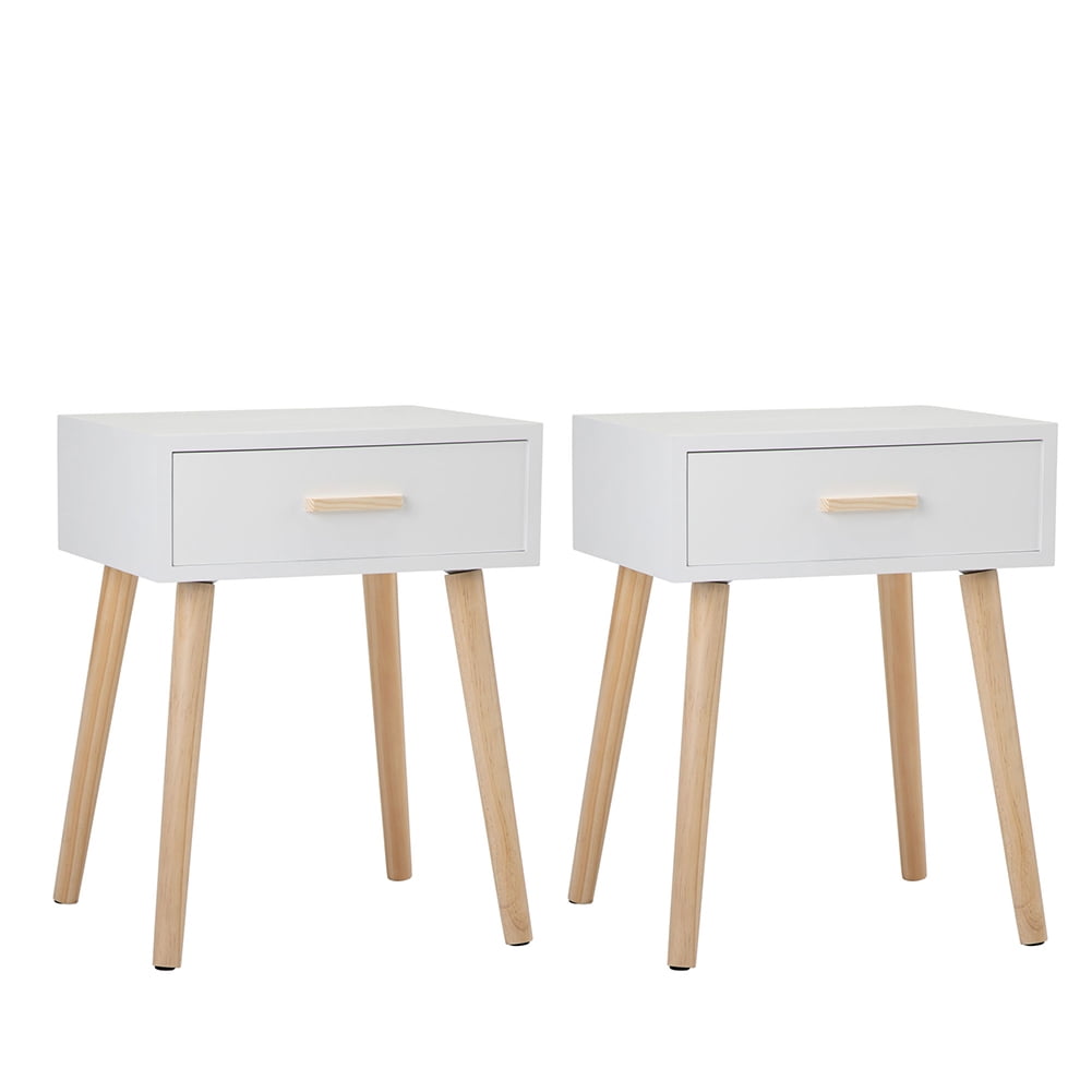 Kepooman Set of 2 Nightstands for Bedroom with 1 Drawer Storage Drawer, Fashion Bedside Cupboard for Nursery, Bedside Furniture for Living Room, White Kepooman Set of 2 Nightstands for Bedroom with 1 Drawer Storage Drawer, Fashion Bedside Cupboard for Nursery, Bedside Furniture for Living Room, White