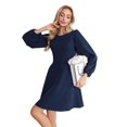 thumbnail image 4 of Women's Puff Sleeve Work Dresses Spring Long High Waist Line Short Dress for Casual Business Navy Blue L, 4 of 10