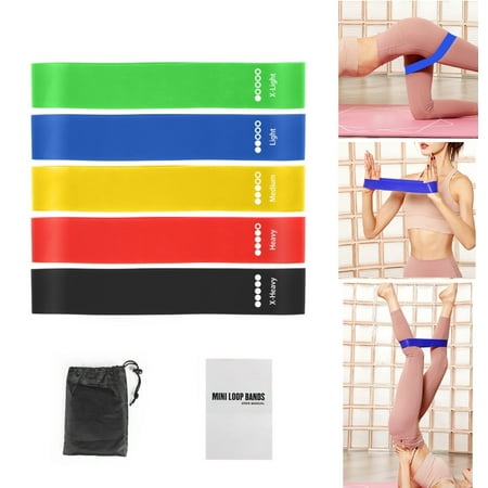 5Pcs Resistance Bands Set Fitness Loop Exercise Bands for Women Men Legs Butt Arms Shoulders Home Gym Workout Fitness, Strength Training, Yoga, Pilates with Storage Bag and Instruction Guide