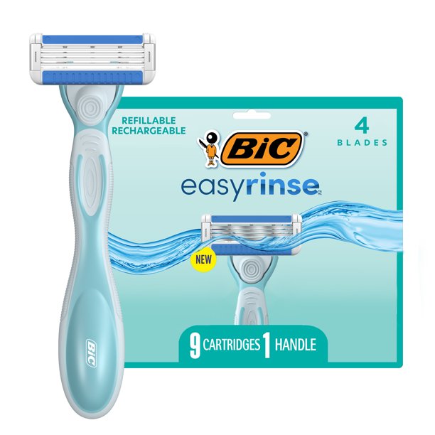 BIC EasyRinse AntiClogging, Refillable Women's Razors with 4 Blades, 1