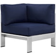 thumbnail image 3 of Modway Shore Fauteuil d'Angle de Patio Extérieur en Aluminium et Tissu, Argent/bleu Marine, 3 of 4