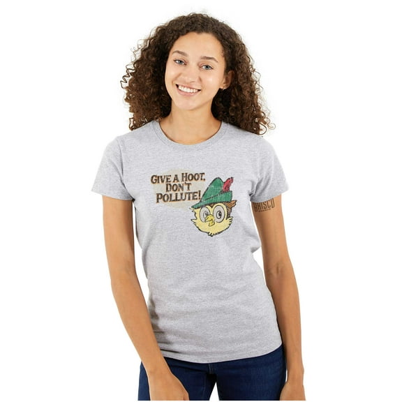 Woodsy Owl Give a Hoot Cartoon Women's T Shirt Ladies Tee Brisco Brands S