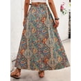 thumbnail image 6 of Womens High Waist Smocked Bohemian Long Skirt Elegant Chic Skirt Ethnic Style Personalized Printed Slit A-Line Skirt Size L, 6 of 6