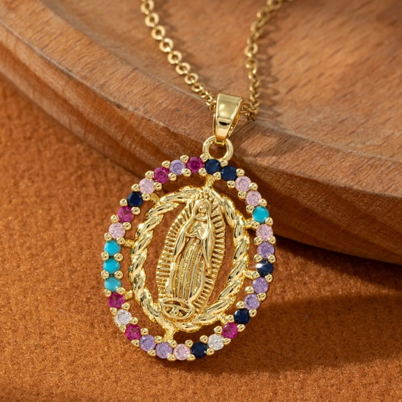 High Quality Women's Religious Jewelry 14K Yellow Gold Micro Inlaid Zircon Virgin Mary Pendant Believer Necklace Party Holiday Gift