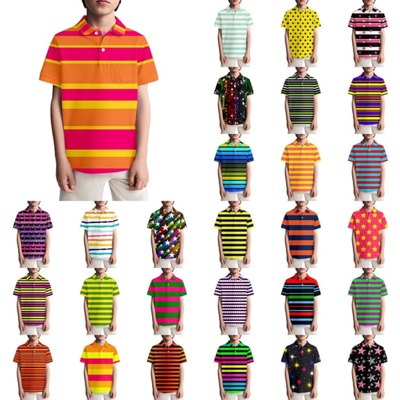 LRen Boys Polo Shirts Size 10-12 Button Down Shirt Striped Short Sleeve Pocket Shirts Boys Fashion Preppy Back To School Tees Shirts,Yellow,5-6 Years