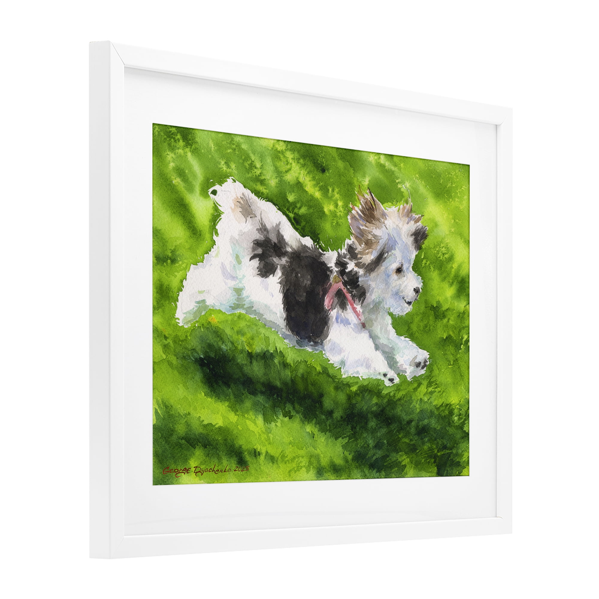 Stupell Industries Happy Maltipoo Running White Framed Print Under Glass, design by George Dyachenko