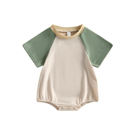 

Sunisery Toddler Baby Girls Summer Jumpsuit Casual Contrast Color Bodysuit Raglan Short Sleeve Romper Green 6-12 Months