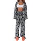 thumbnail image 2 of Sunloudy - Traje de 2 uds para mujer, estampado de rayas diagonales, manga larga, camisa con cuello vuelto de un solo pecho + pantalones largos con cintura elástica Sunloudy  moda, 2 of 8