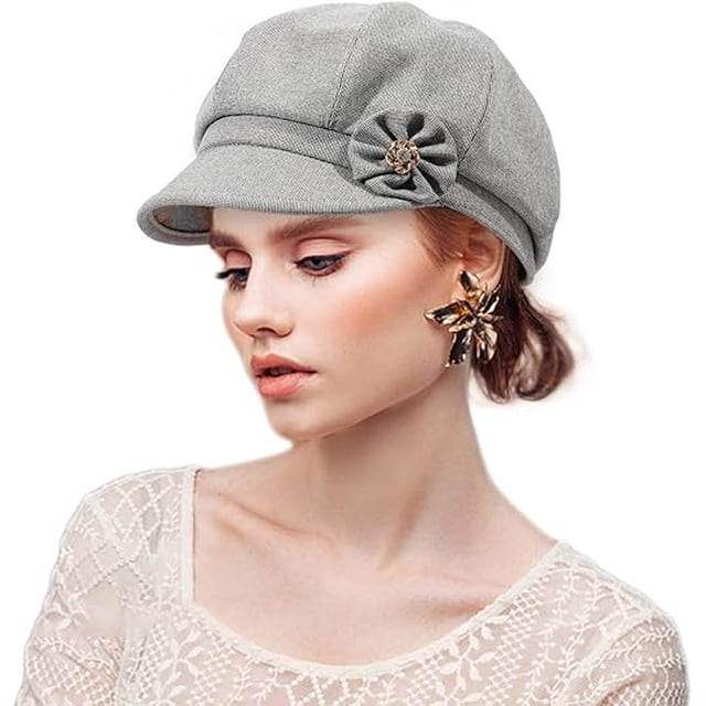 Chapeau Béret Rétro Classique pour Femme avec Visière, Broche pour Femme