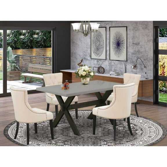 East West Furniture X696FR102-5 5-Pc Dinette Set - 4 Parson Dining Chairs and 1 Modern Rectangular Cement Breakfast Table Top with Button Tufted Chair Back - Wire Brushed Black Finish