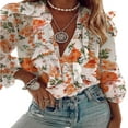 thumbnail image 4 of Women Button-down Ruffle Shirt V-neck Long Sleeve Blouse, 4 of 6