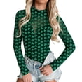 thumbnail image 3 of Kcolen Mesh Top for Women St. Patrick‘s Day Shamrock Print Stylish Sheer Fitted Triangle Jumpsuit Plus Size Long Sleeve Clothes, 3 of 7