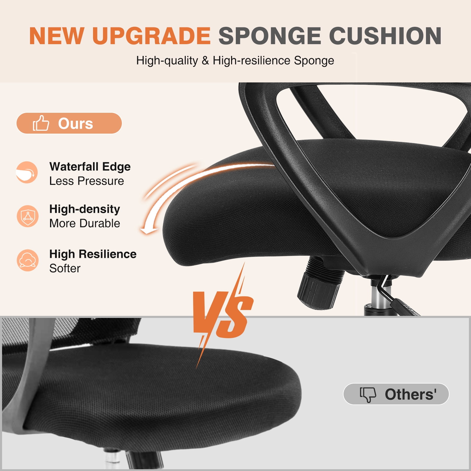 Ergonomic Office Chair, Comfortable Home Office Chair with Lumbar Support Computer Chair with Adjustable Height, Black Reclining Desk Chair