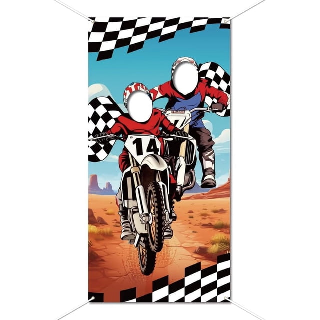 Fondo de tela grande para fotos de motocross, pancarta colgante para puerta, decoración con cuerda, marco de fotos, divertido juego de fiesta familiar, suministros de recuerdo, 70,9 x 35,4 pulgadas
