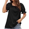 thumbnail image 6 of Fesfesfes Running Shirts Womens Casual Solid Color Square Neck Short Sleeve Tops Blouses Women Blouse 10(XL), 6 of 9
