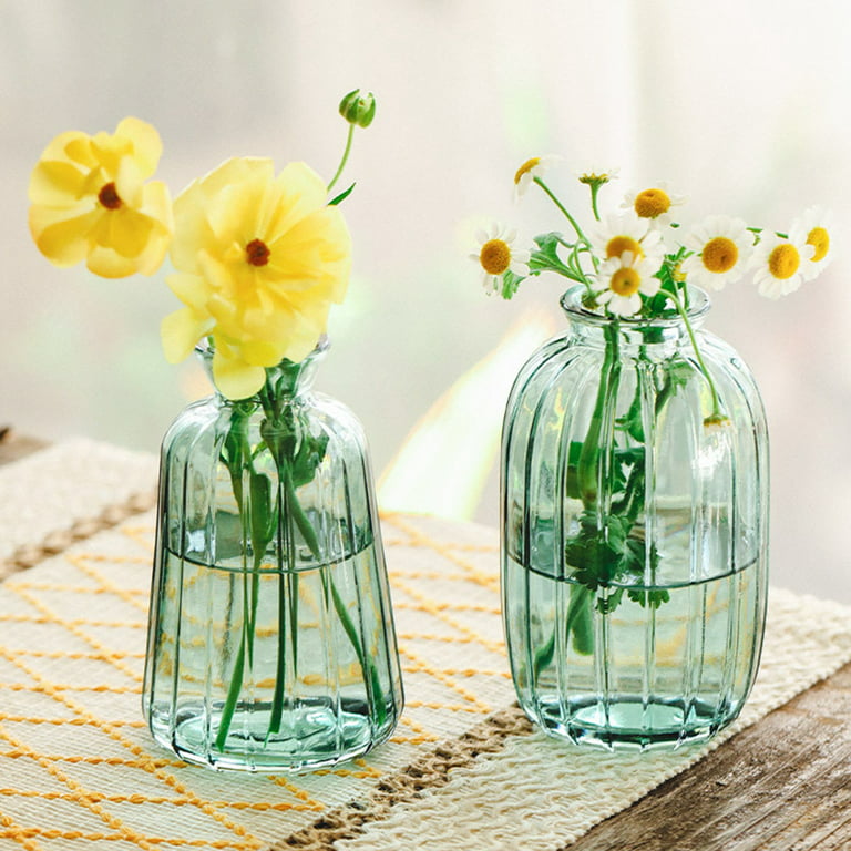 Glass Bud Vases,Pack of 3 Modern Decorative Small Miniature Flower Vases  Short Simple Aesthetics Home Decor Vintage Cute Miniature Wedding Table
