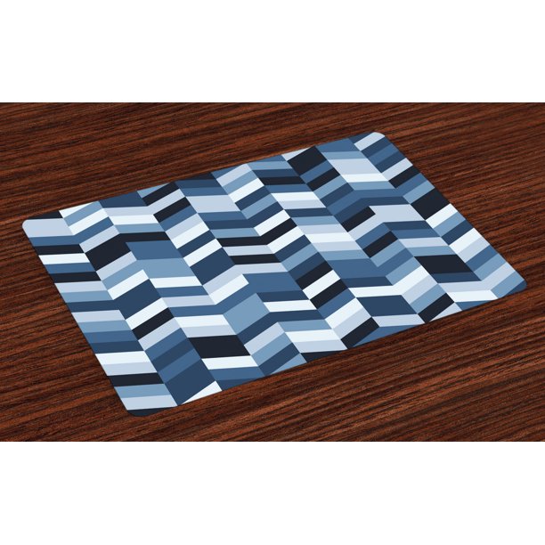 Navy Placemats Set of 4 Soft Pastel Toned Modern Herringbone Pattern