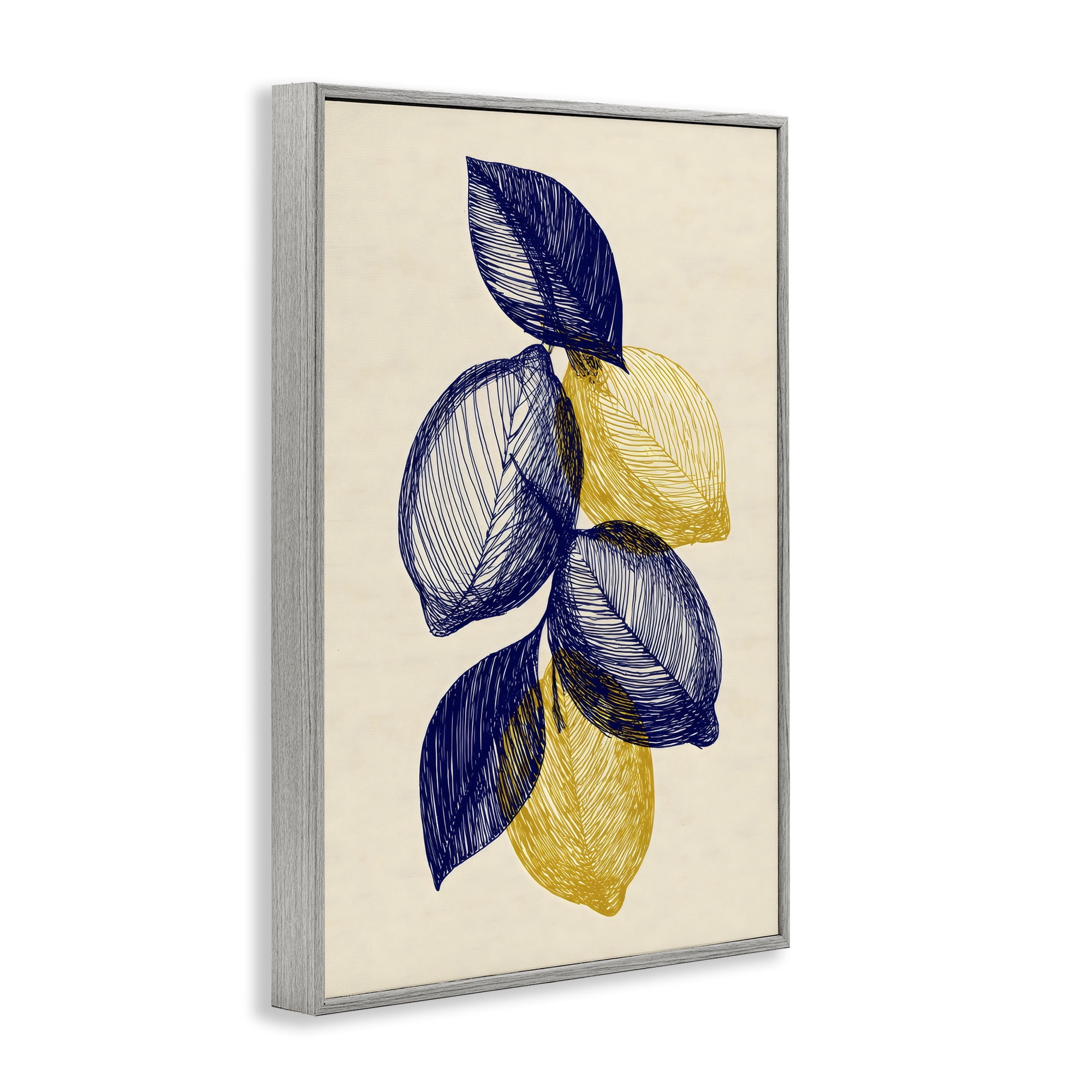 Stupell Industries Navy Lemons Botanical Sketch Gray Framed Giclee Art, design by Petal Prints Design