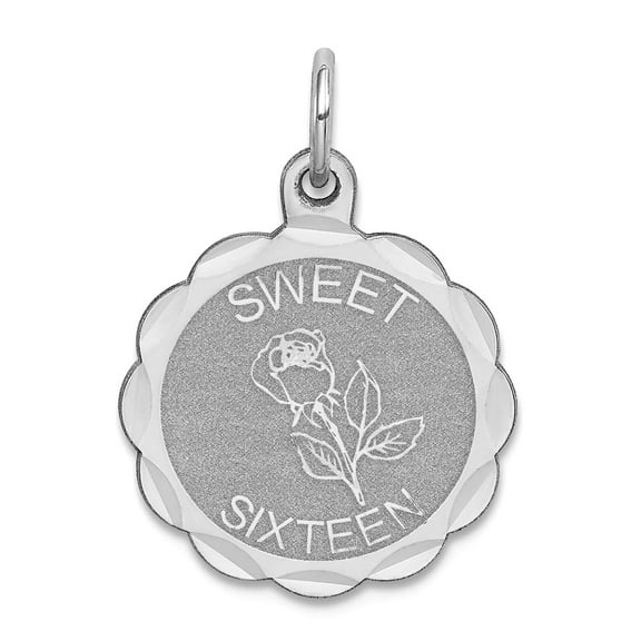 925 Sterling Silver Solid Faceted Sweet Sixteen Disc Charm 23x16mm Wide Pendant Necklace for Women