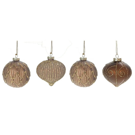 Maison Concepts Xmas Ornaments Brown Glass Ornament With Gold Glitter - Set of 12 - 8 L x 8 W x 8 H