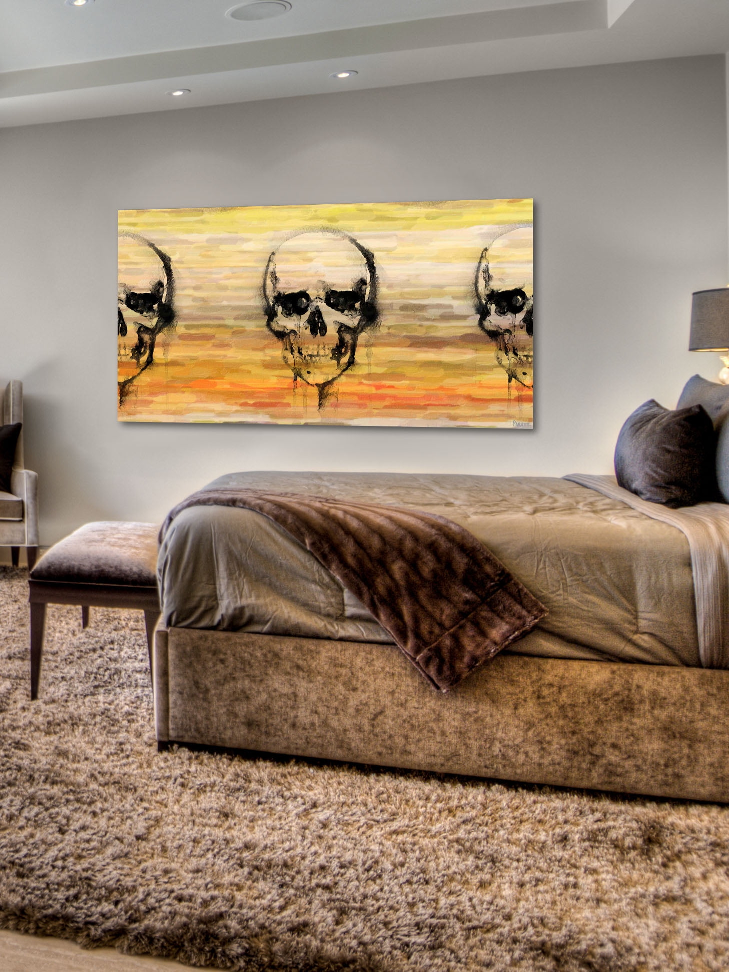 "Yellow Skull" Painting Print on Wrapped Canvas